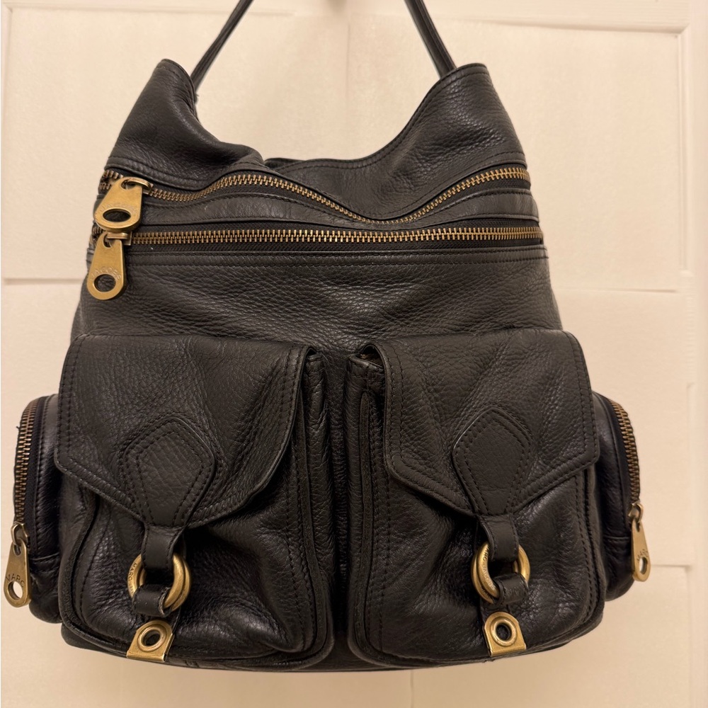 Marc By Marc Jacobs Black Leather Shoulder Bag with Gold Accents